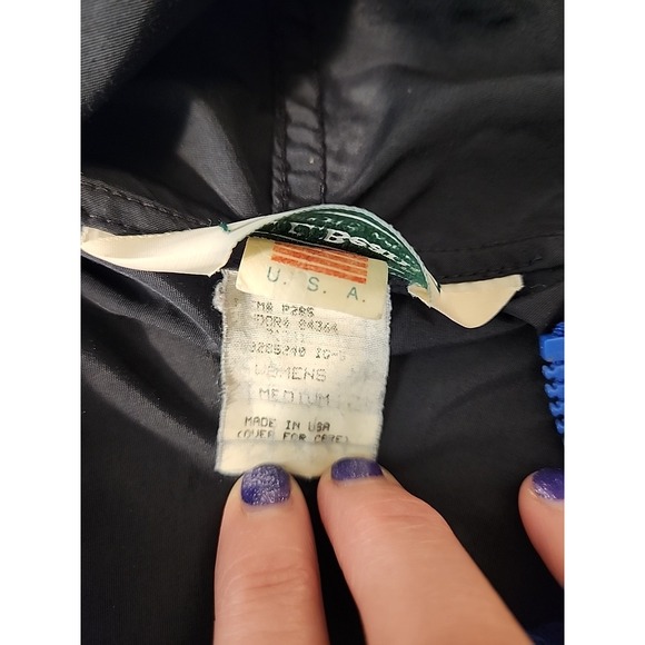 Vintage LL Bean Jacket Women's M Full Zip Hooded Windbreaker Blue Black USA P285 - Picture 5 of 8